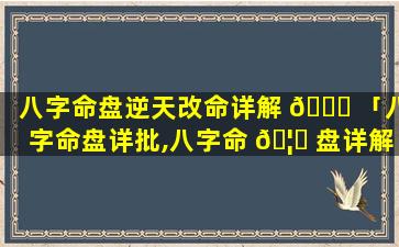 八字命盘逆天改命详解 🍁 「八字命盘详批,八字命 🦄 盘详解」